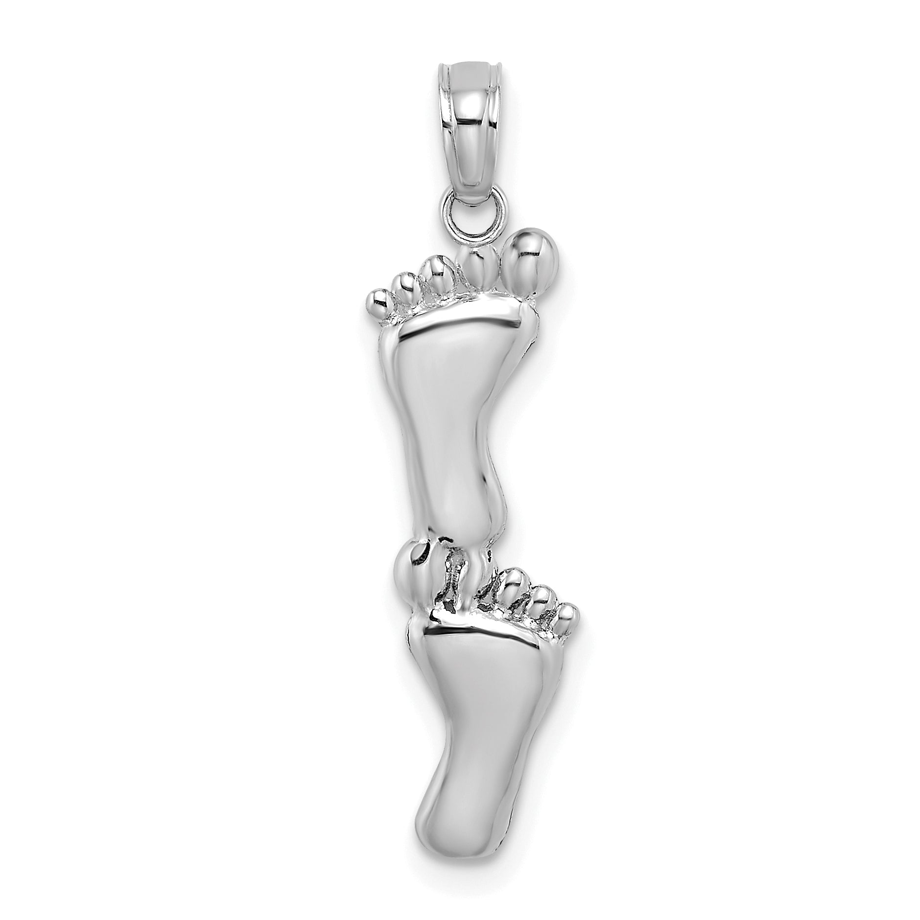 14K White Gold Polished Double Vertical Feet Charm Main image