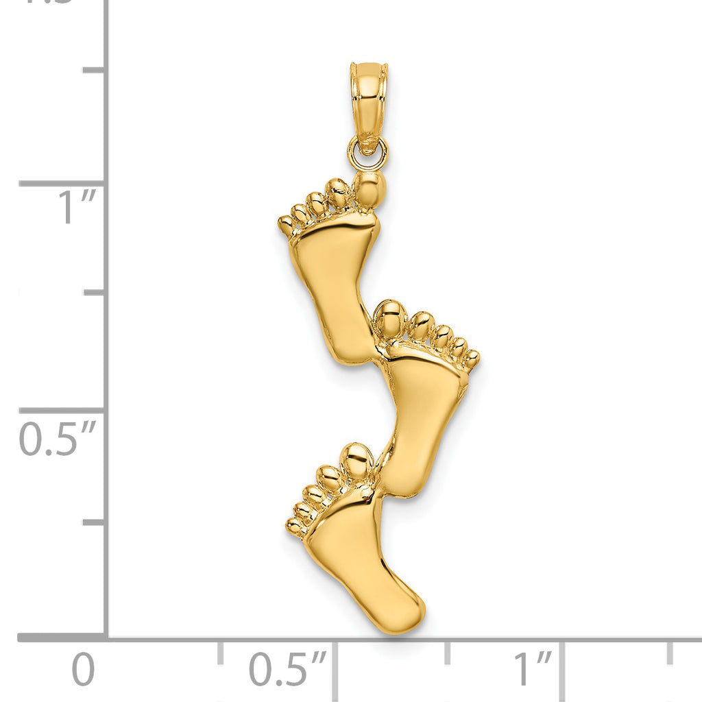 14K Polished Triple Vertical Feet Charm