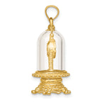 14K w/ Enamel 3-D Moveable Clock In Glass Dome Charm