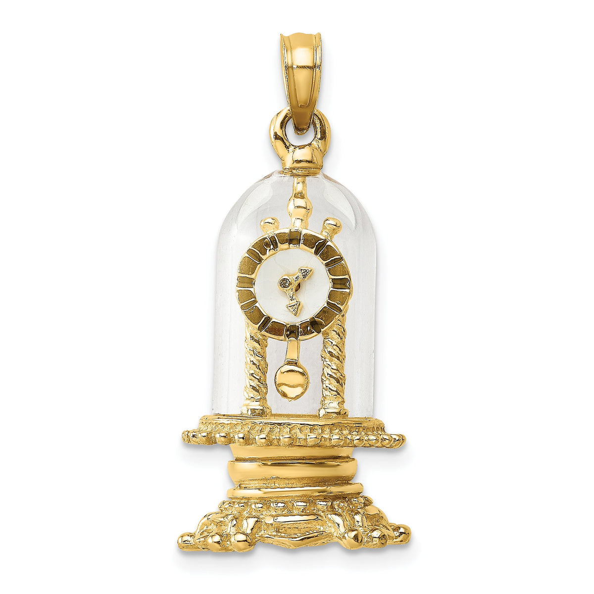 Enameled Clock Charm in 14K Yellow Gold, 22mm Moveable, Glass Dome - Sophia Jewelers Main image