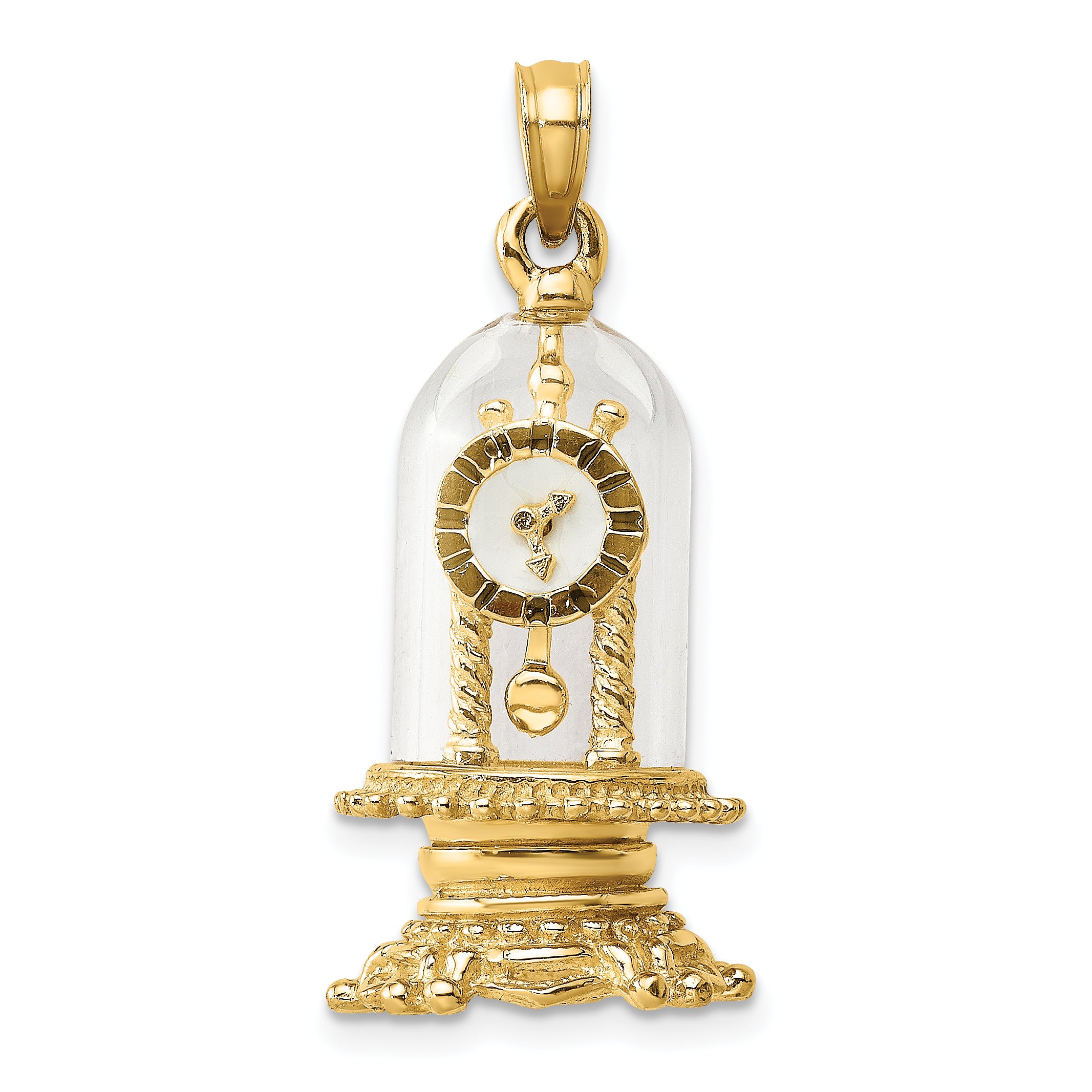 14K w/ Enamel 3-D Moveable Clock In Glass Dome Charm Main image