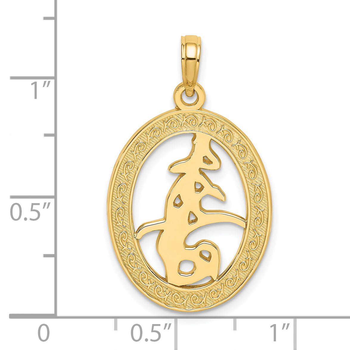 14K Chinese Love Symbol In Engraved Oval Frame Charm