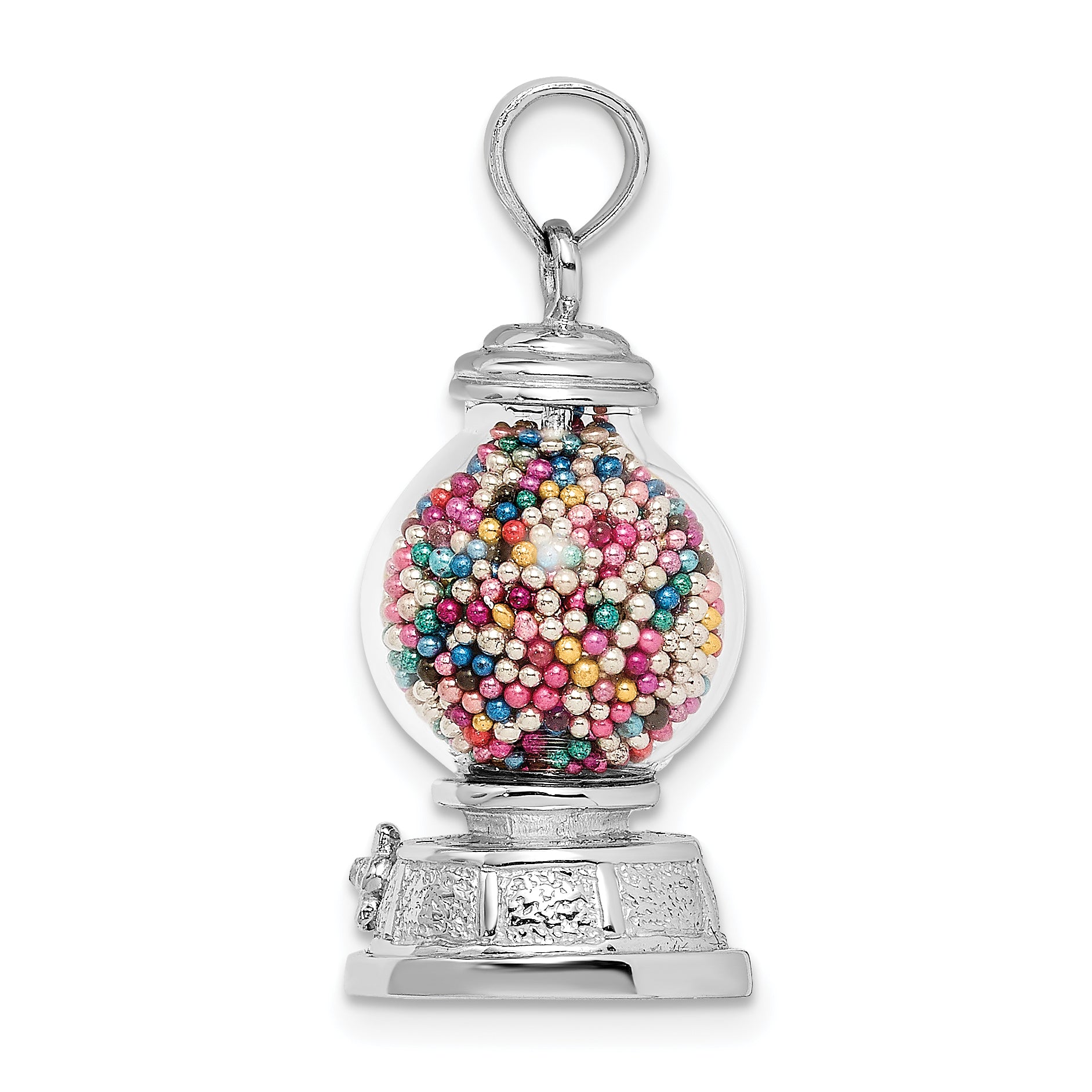14K White Gold 3-D Moveable Gumball Machine Glass Pendant Secondary image