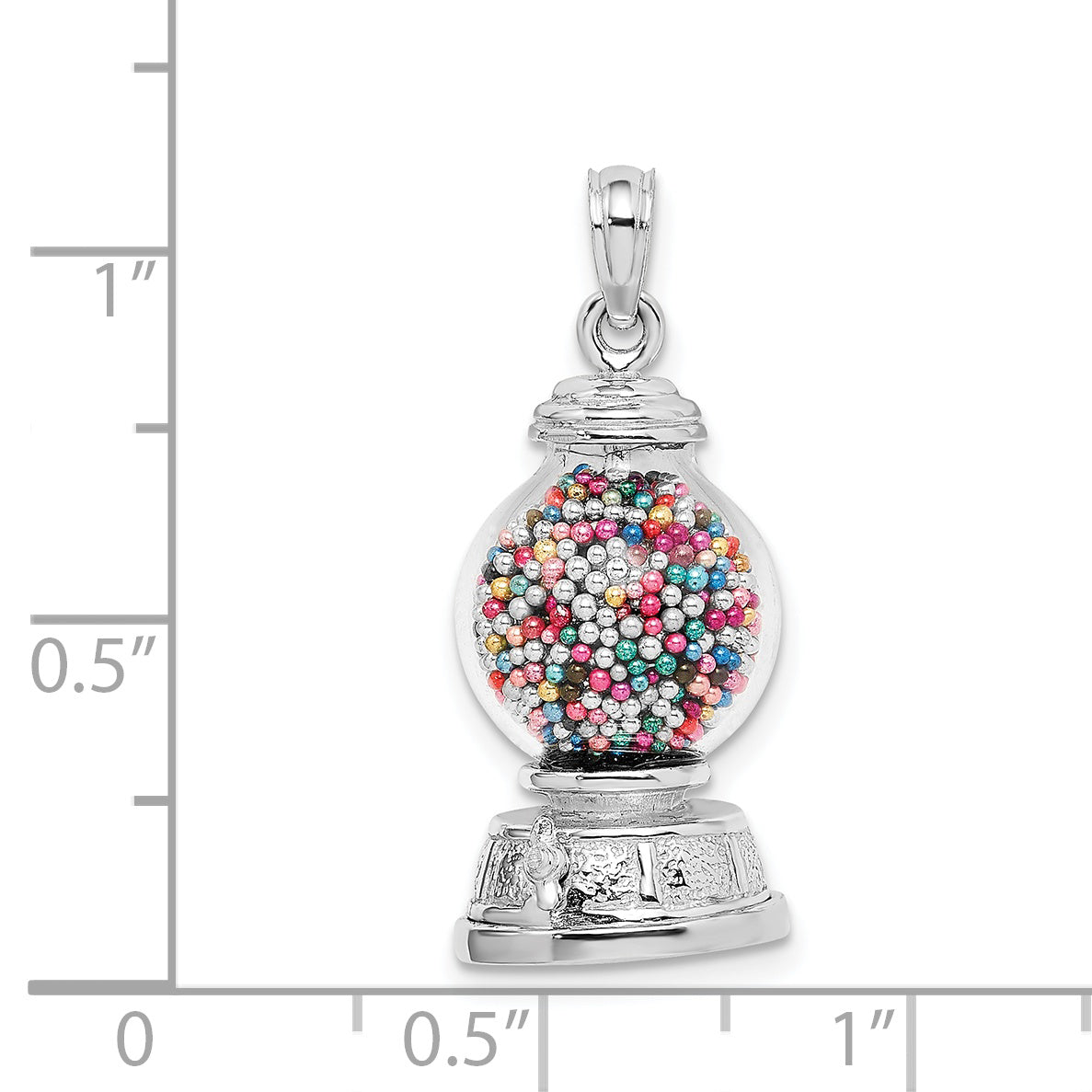 14K White Gold 3-D Moveable Gumball Machine Glass Pendant