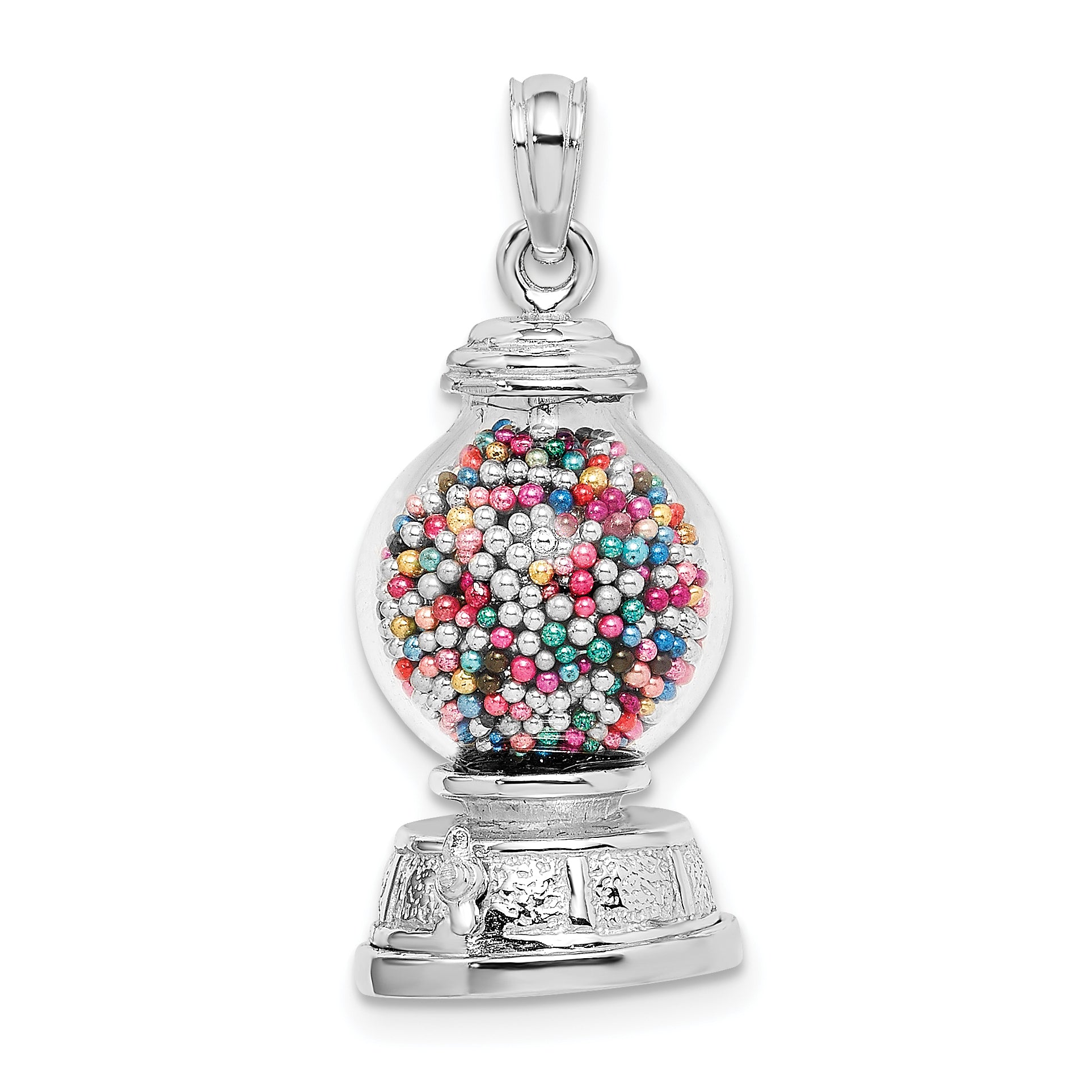 14K White Gold 3-D Moveable Gumball Machine Glass Pendant Main image