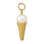 14K Satin Polished 3-D White Bead Ice Cream Cone Pendant