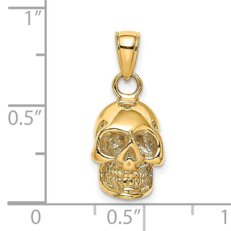 14K 3-D Polished Skull Pendant