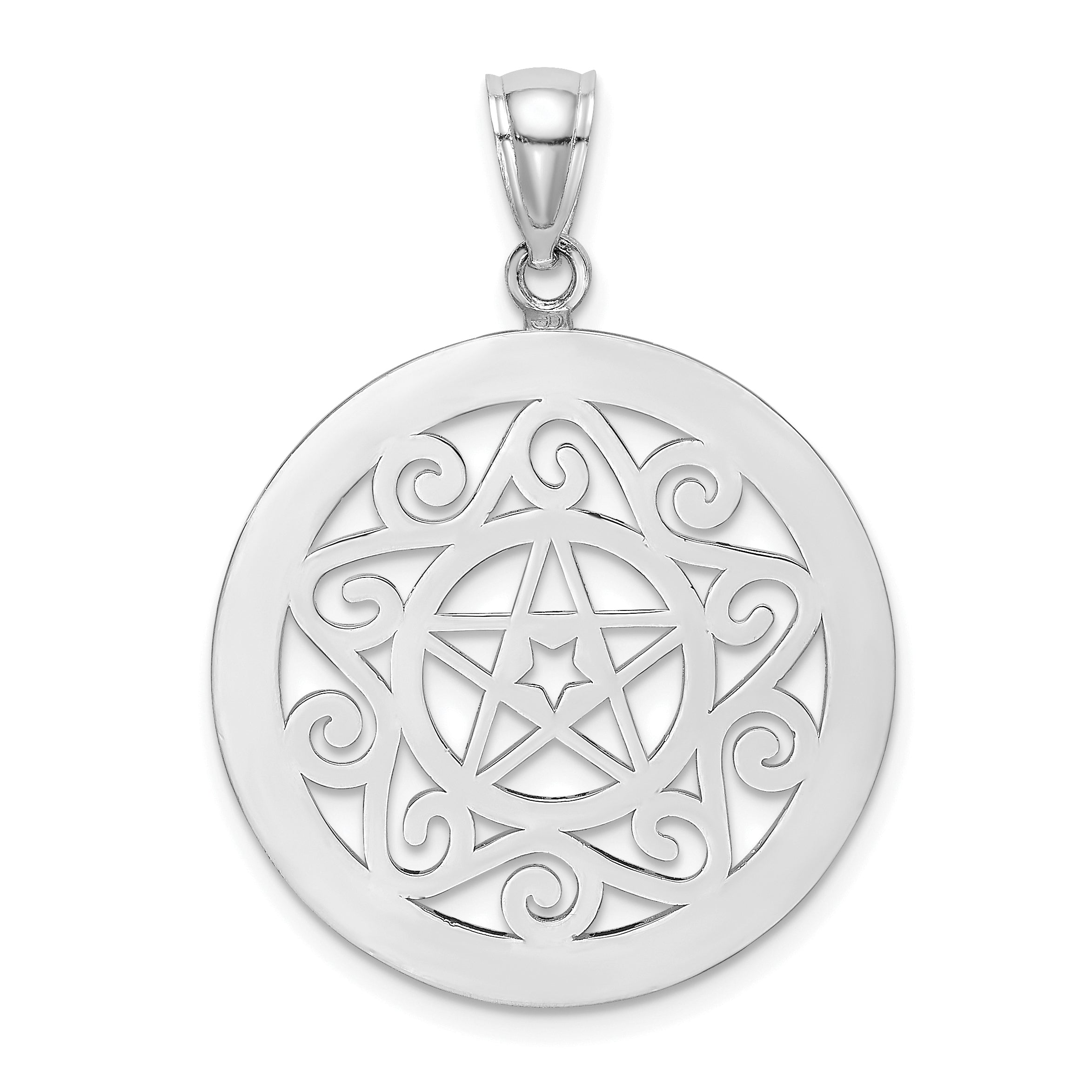 14K White Gold Tribal Star In Round Frame Charm Main image