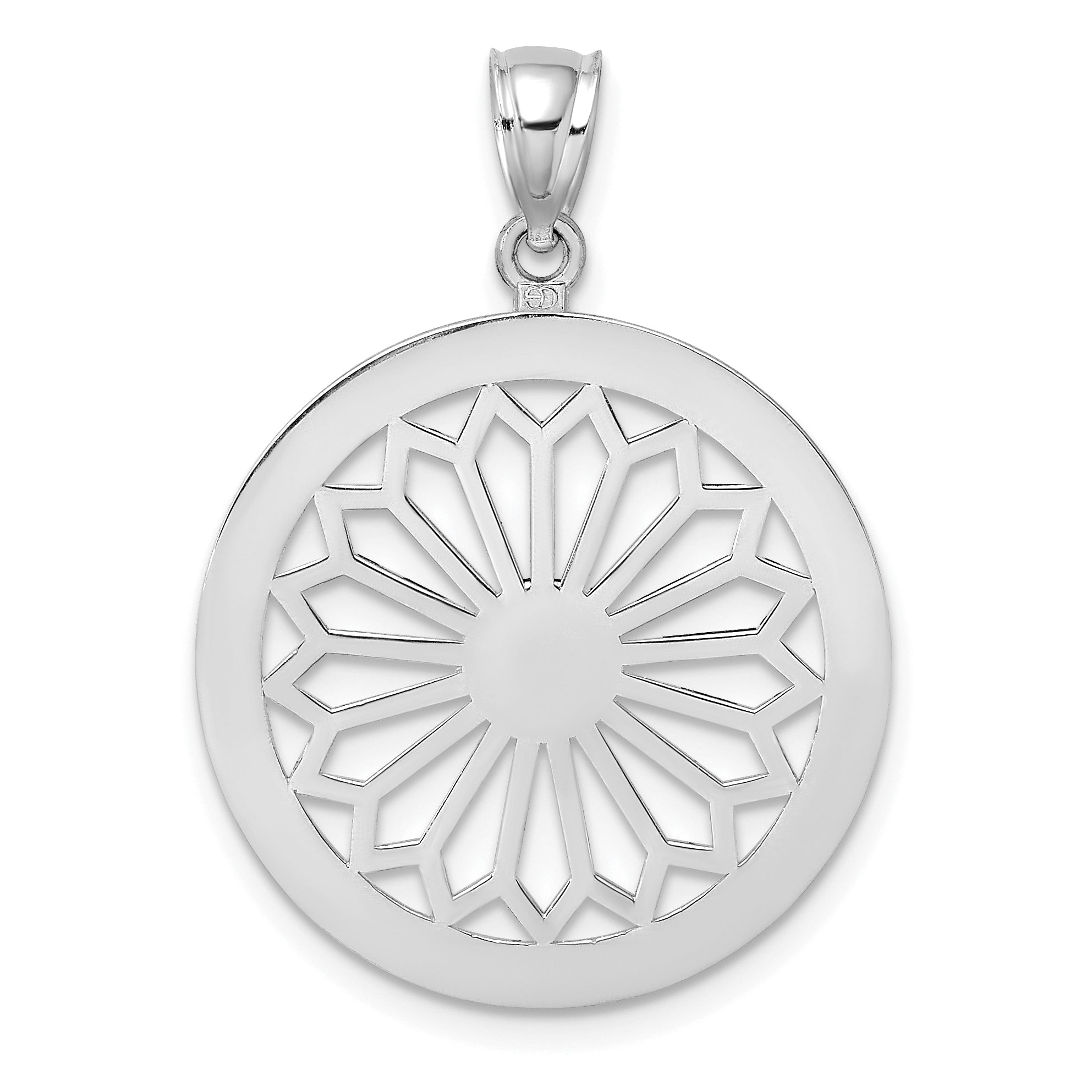 14K White Gold Retro Daisy In Round Frame Charm