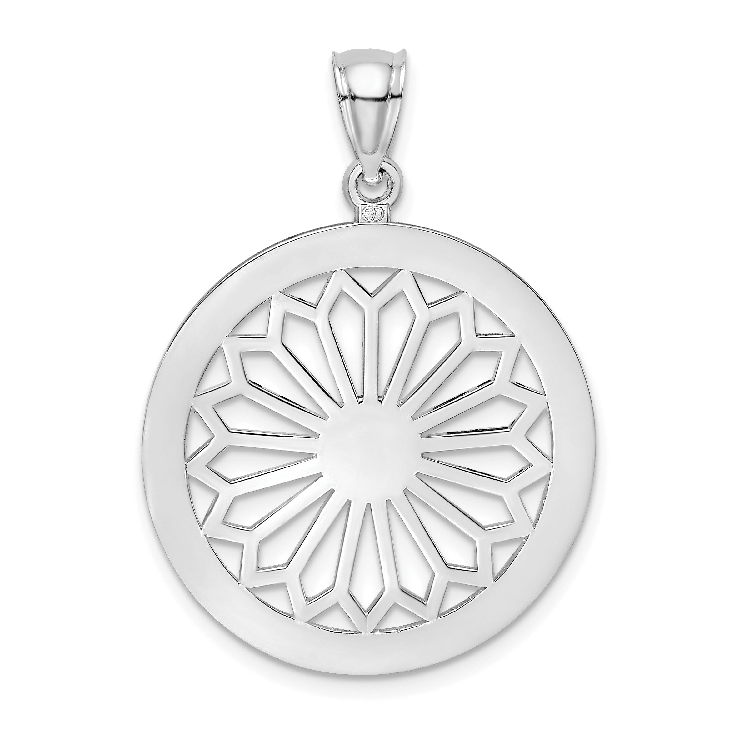 14K White Gold Retro Daisy In Round Frame Charm Main image