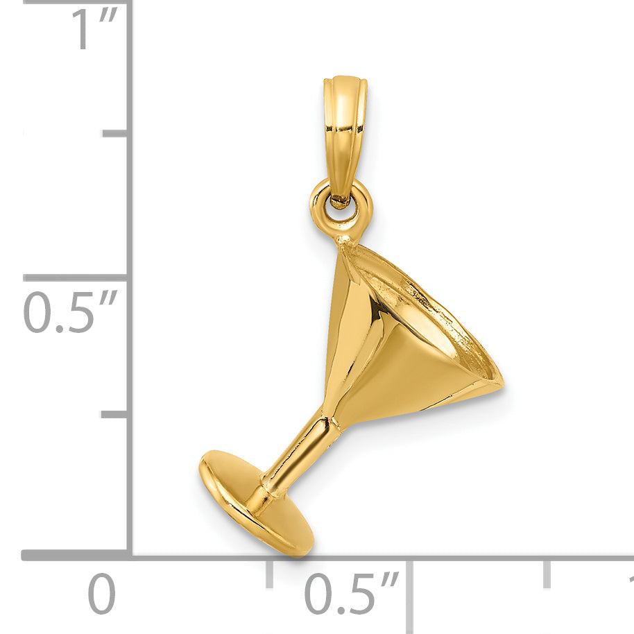 14K 3-D Polished Martini Glass Charm