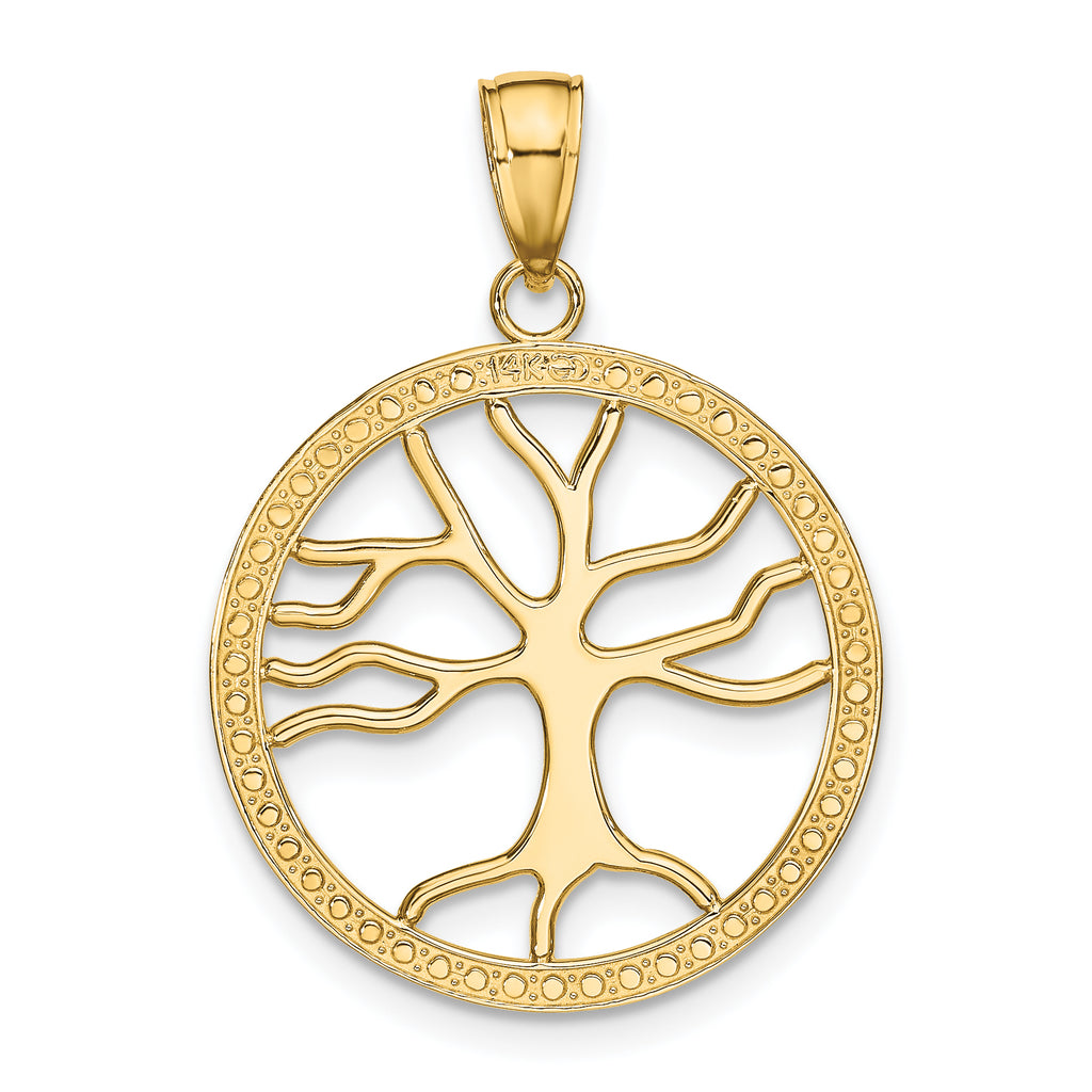 14K Large Tree Of Life In Round Frame Charm