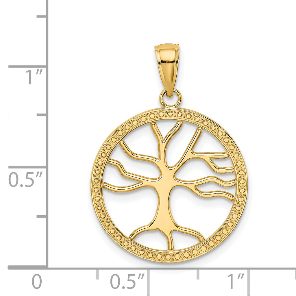 14K Large Tree Of Life In Round Frame Charm