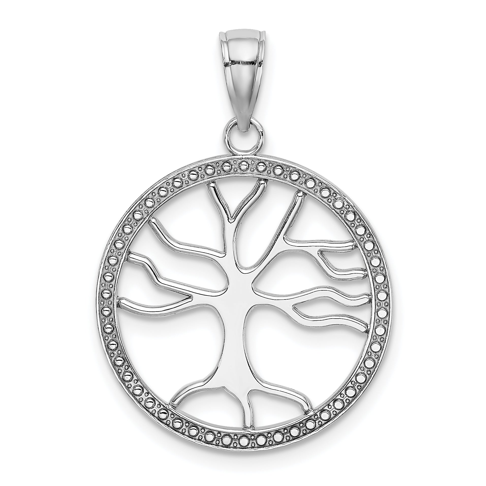 14K White Gold Large Tree Of Life In Round Frame Charm Main image