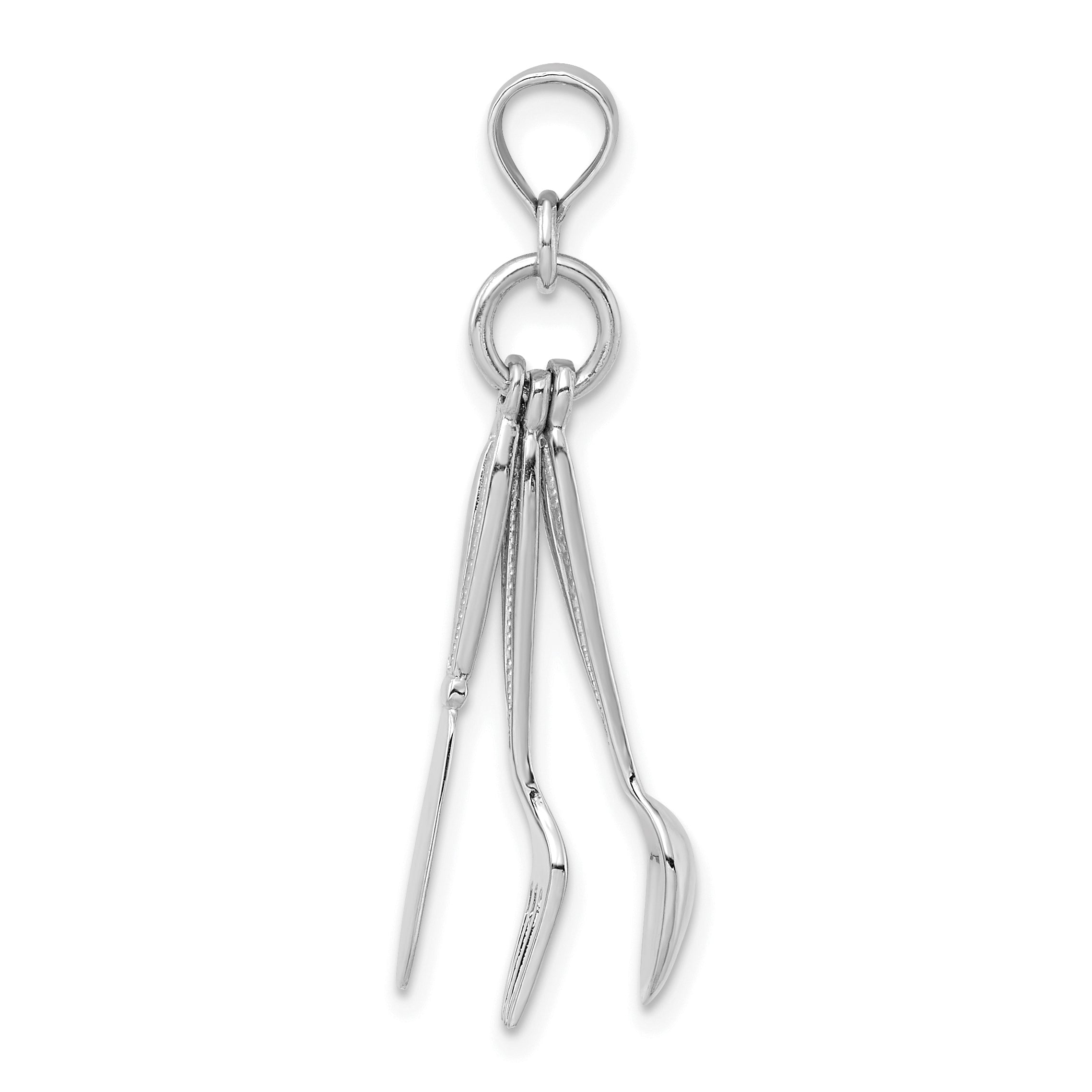14K White Gold 3-D Moveable Knife, Fork, and Spoon Charm