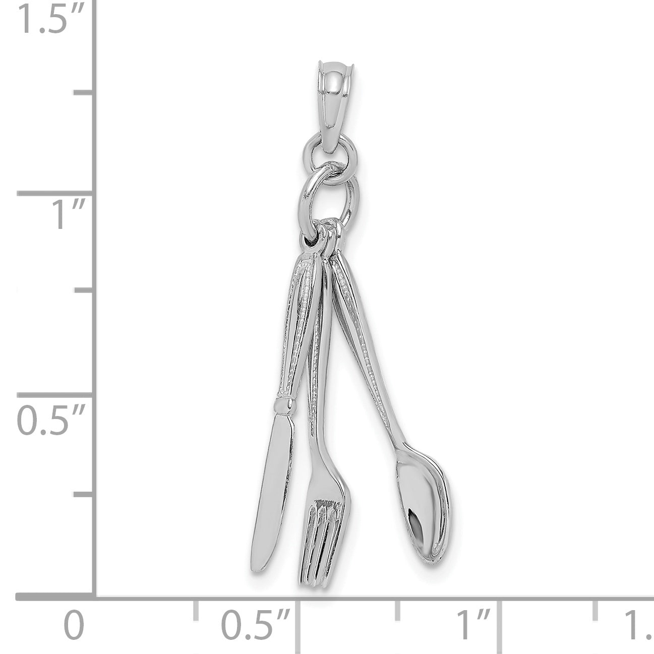 14K White Gold 3-D Moveable Knife, Fork, and Spoon Charm