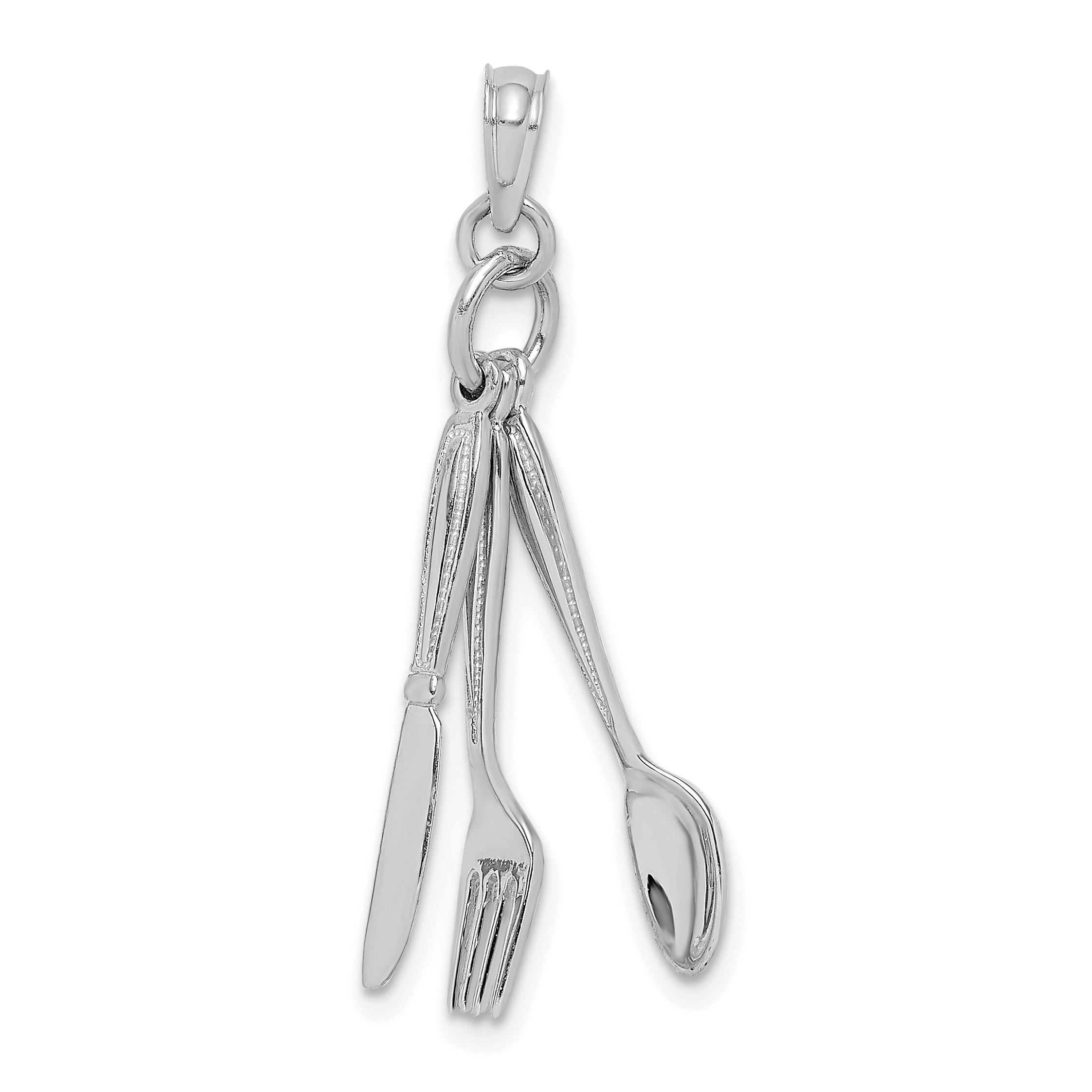 14K White Gold 3-D Moveable Knife, Fork, and Spoon Charm Main image