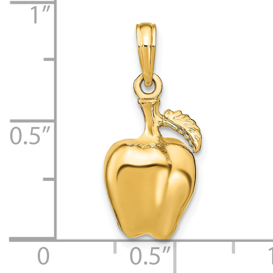 14K 3-D Apple W/ Stem and Leaf Charm