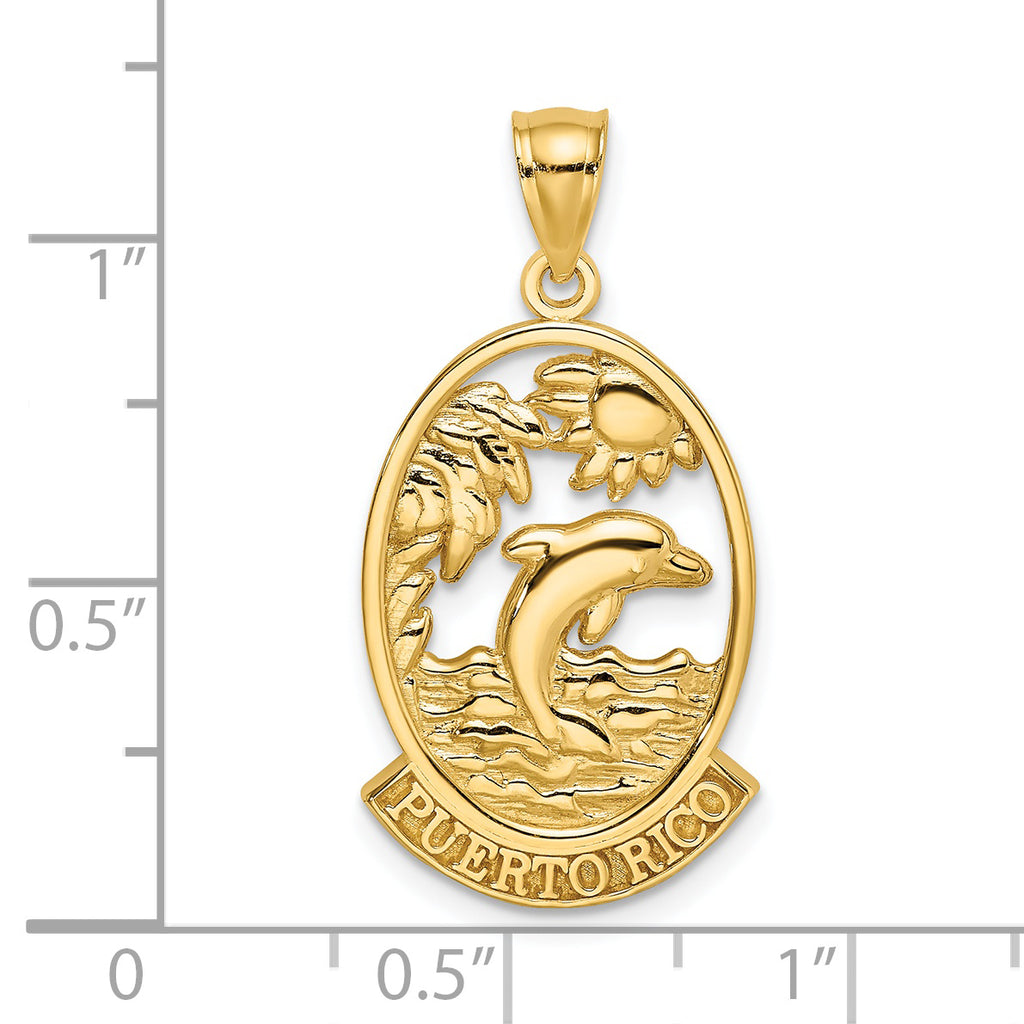 14K PUERTO RICO w/ Dolphin Sunset Scene Charm