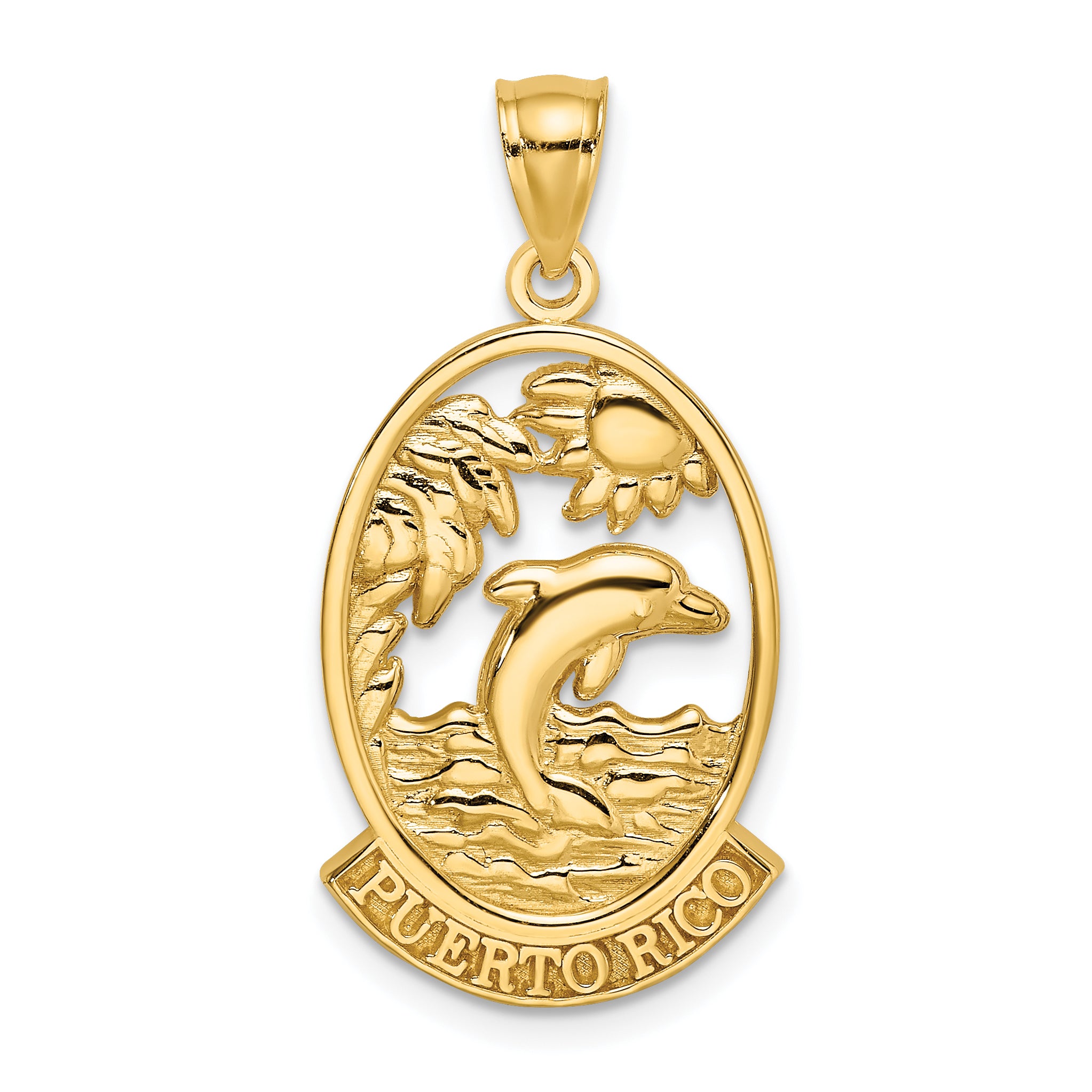 14K PUERTO RICO w/ Dolphin Sunset Scene Charm Main image