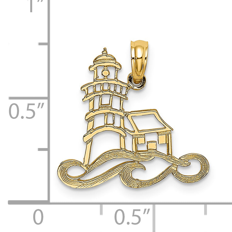14K Cut-Out Lighthouse w/ Water Charm