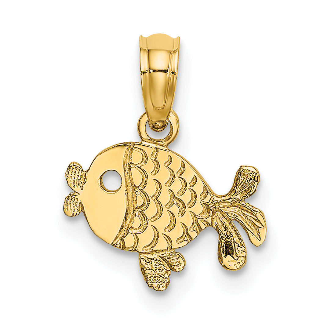 14K Flat Engraved Playful Fish Charm Main image