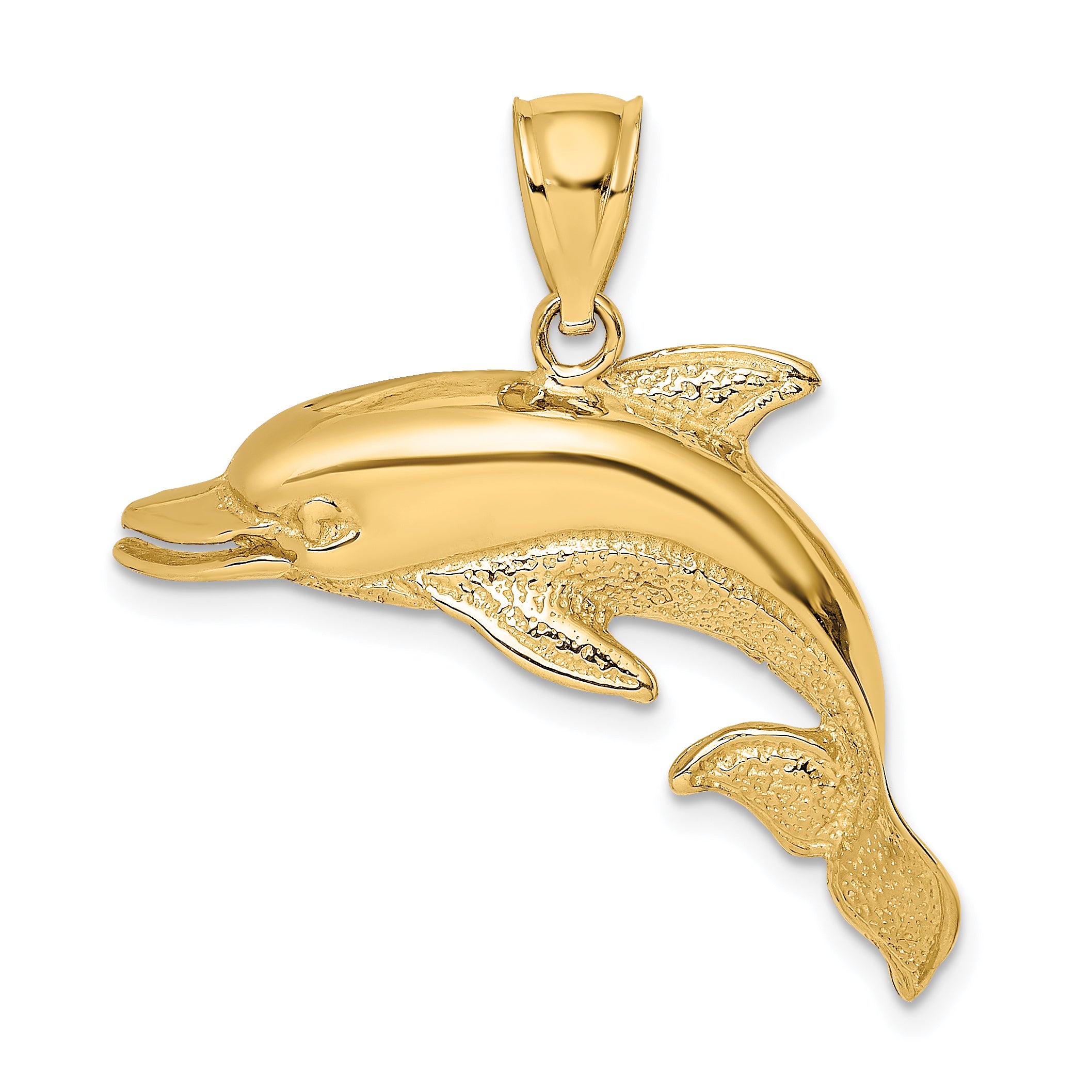 14K Polished and Textrued Open Mouth Dolphin Charm Main image