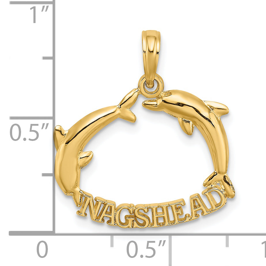 14K Polished NAGS HEAD w/ Jumping Dolphins Charm