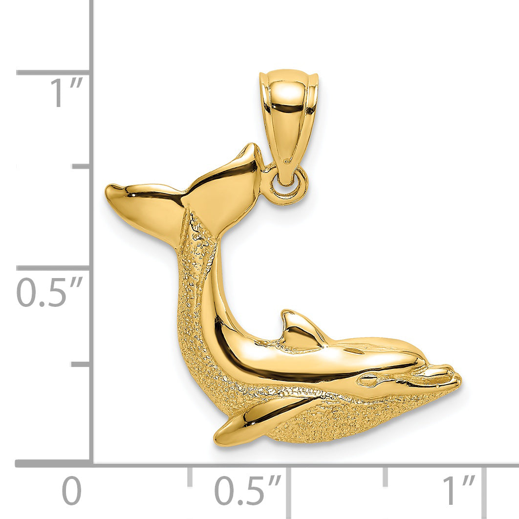 14K 2-D Textured Dolphin Jumping Charm