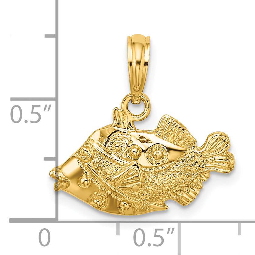 14K 2-D Polished  Engraved Fish Charm
