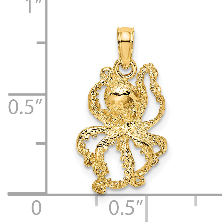 14K Textured Octopus Charm