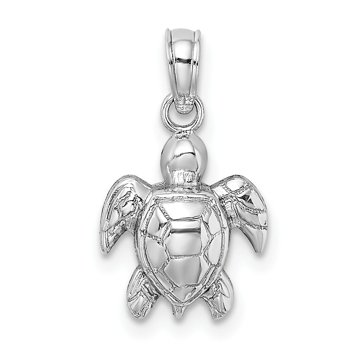 14K White Gold Textured Mini Sea Turtle Charm Main image