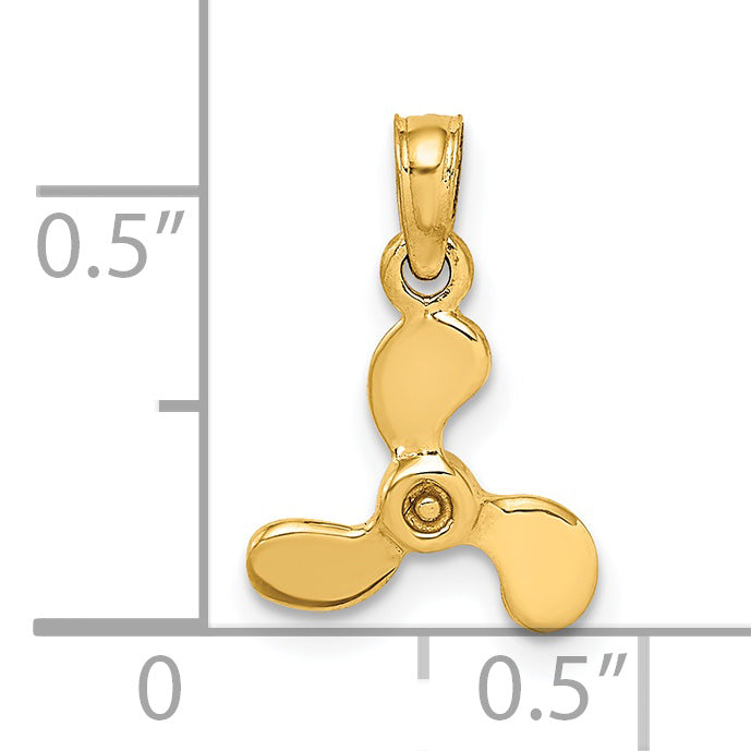 14K 3-D Polished Mini Three Blade Propeller Charm