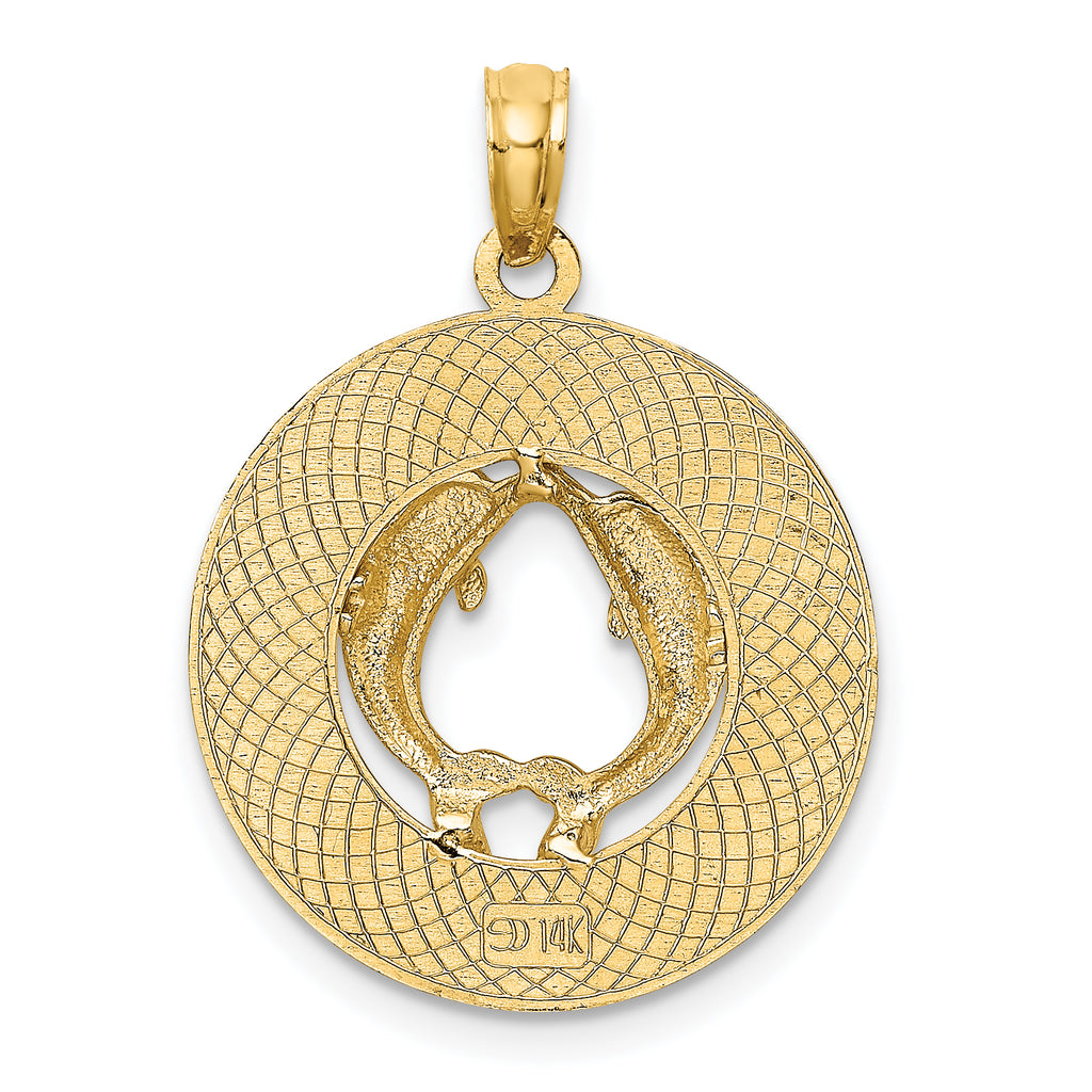 14K SAINT AUGUSTINE w/Dolphins Circle Charm