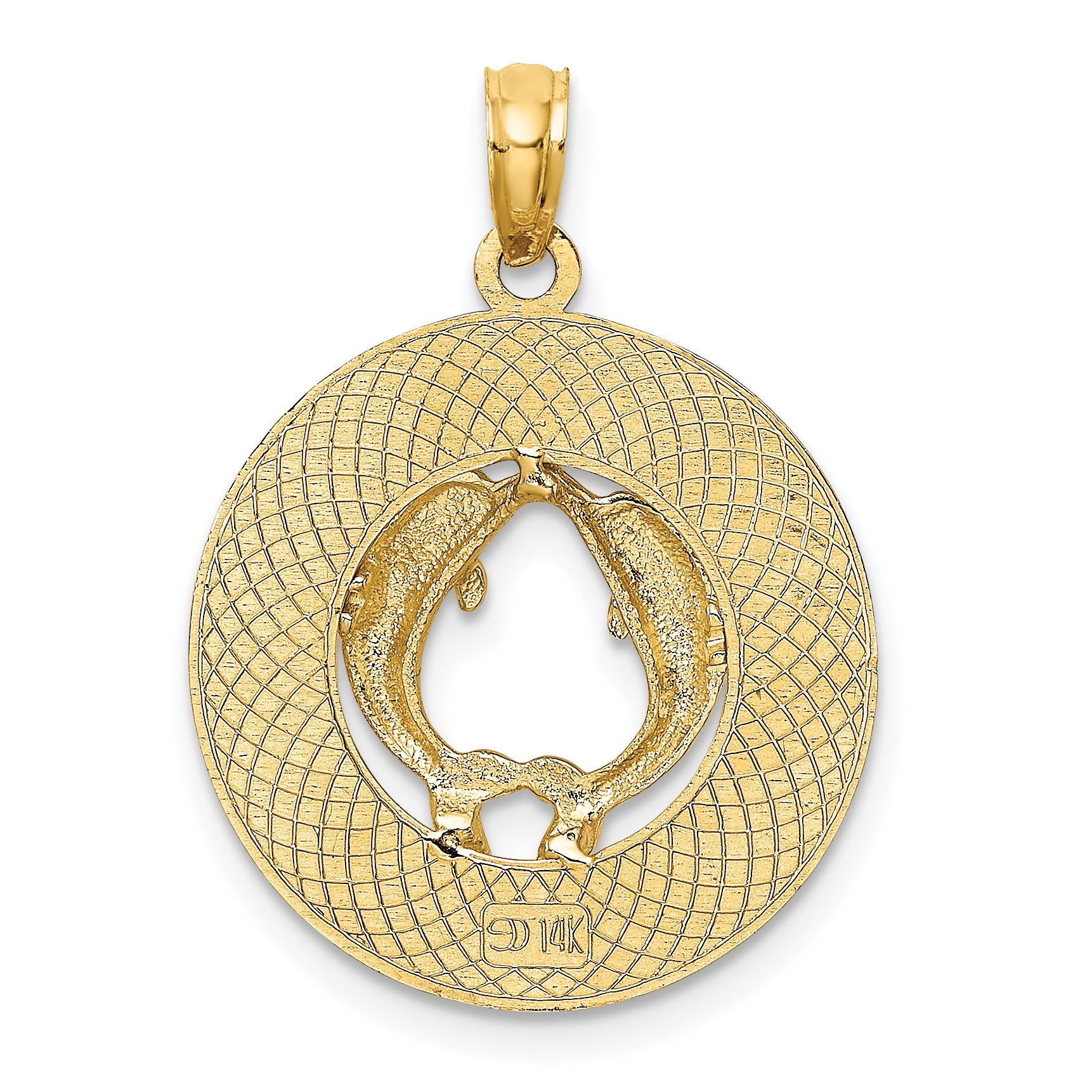 14K SAINT AUGUSTINE w/Dolphins Circle Charm