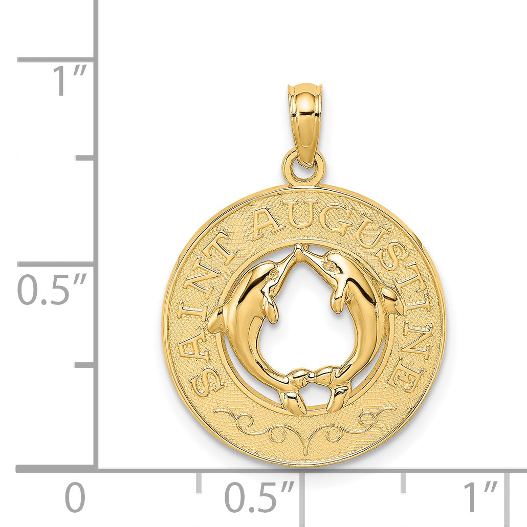 14K SAINT AUGUSTINE w/Dolphins Circle Charm