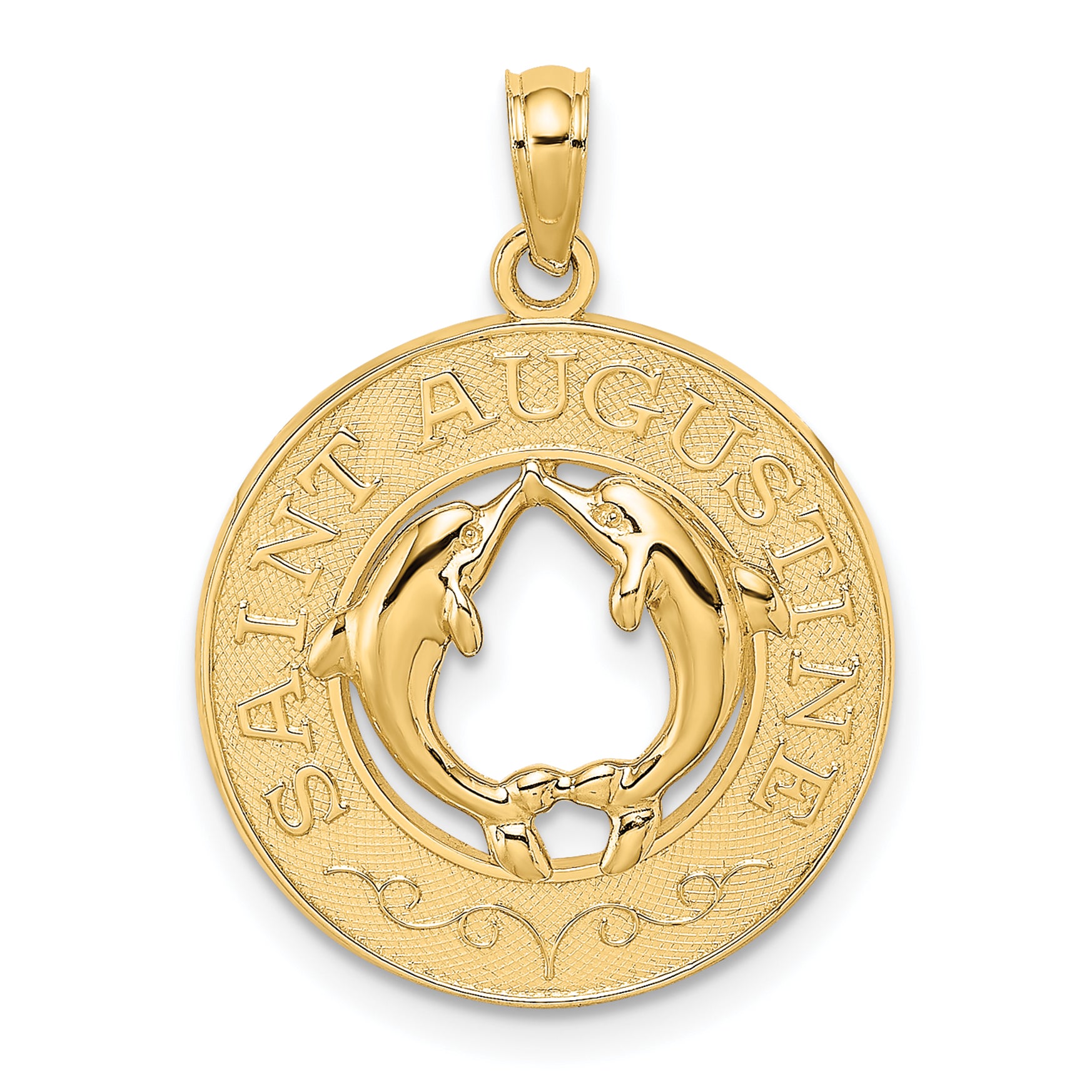 14K SAINT AUGUSTINE w/Dolphins Circle Charm Main image
