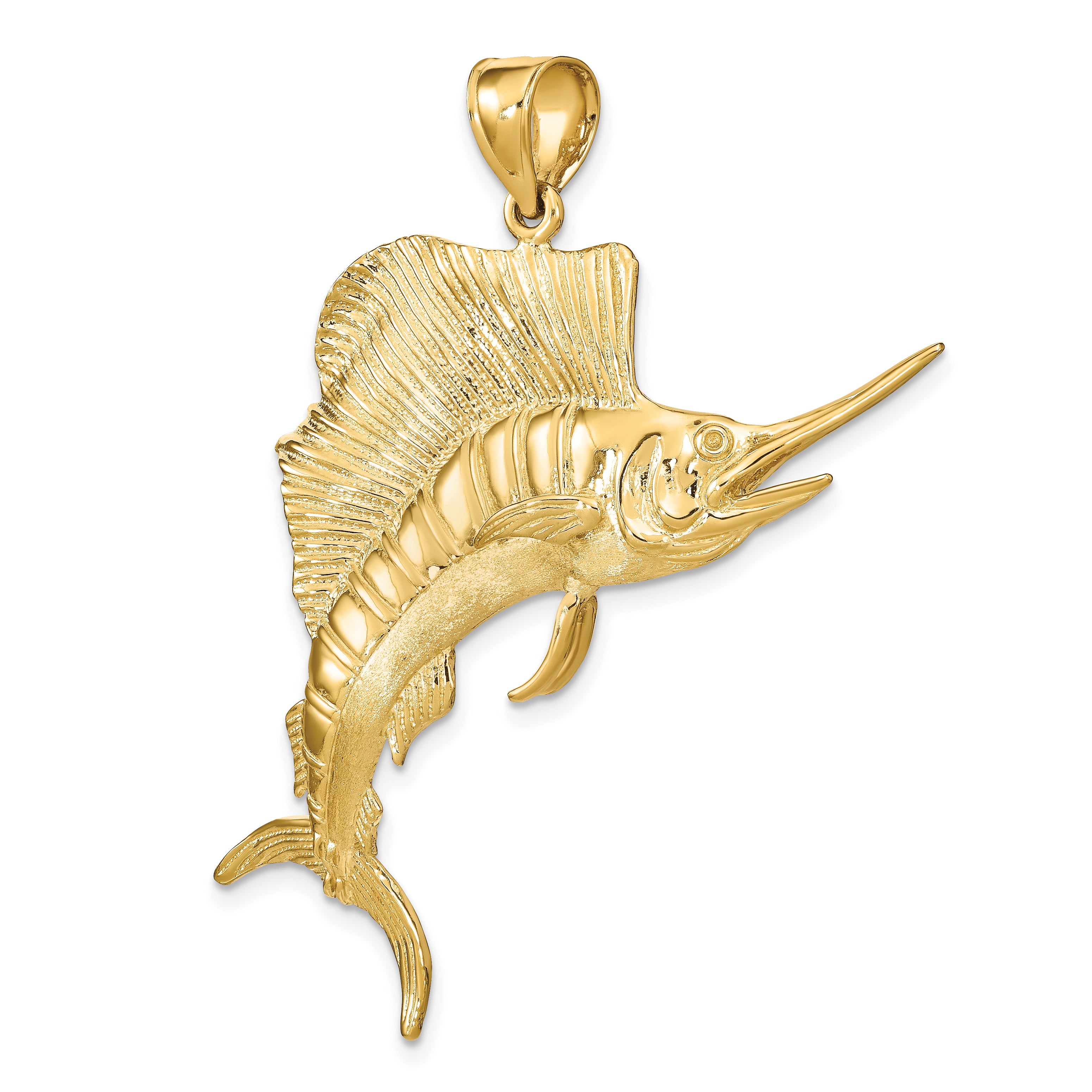 14K 3-D Polished Textured Sailfish Charm