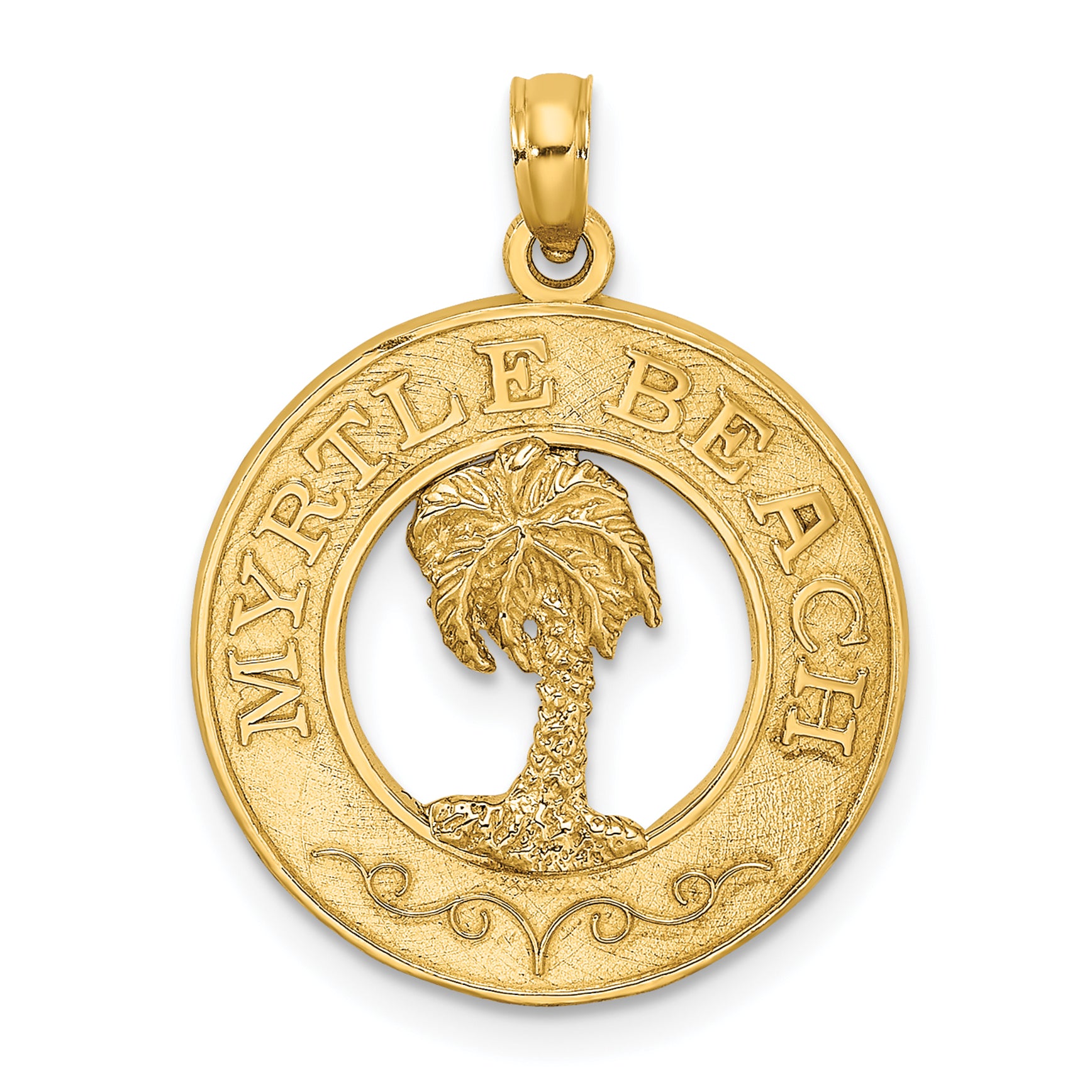 14K MYRTLE BEACH w/Palm Tree Circle Charm Main image