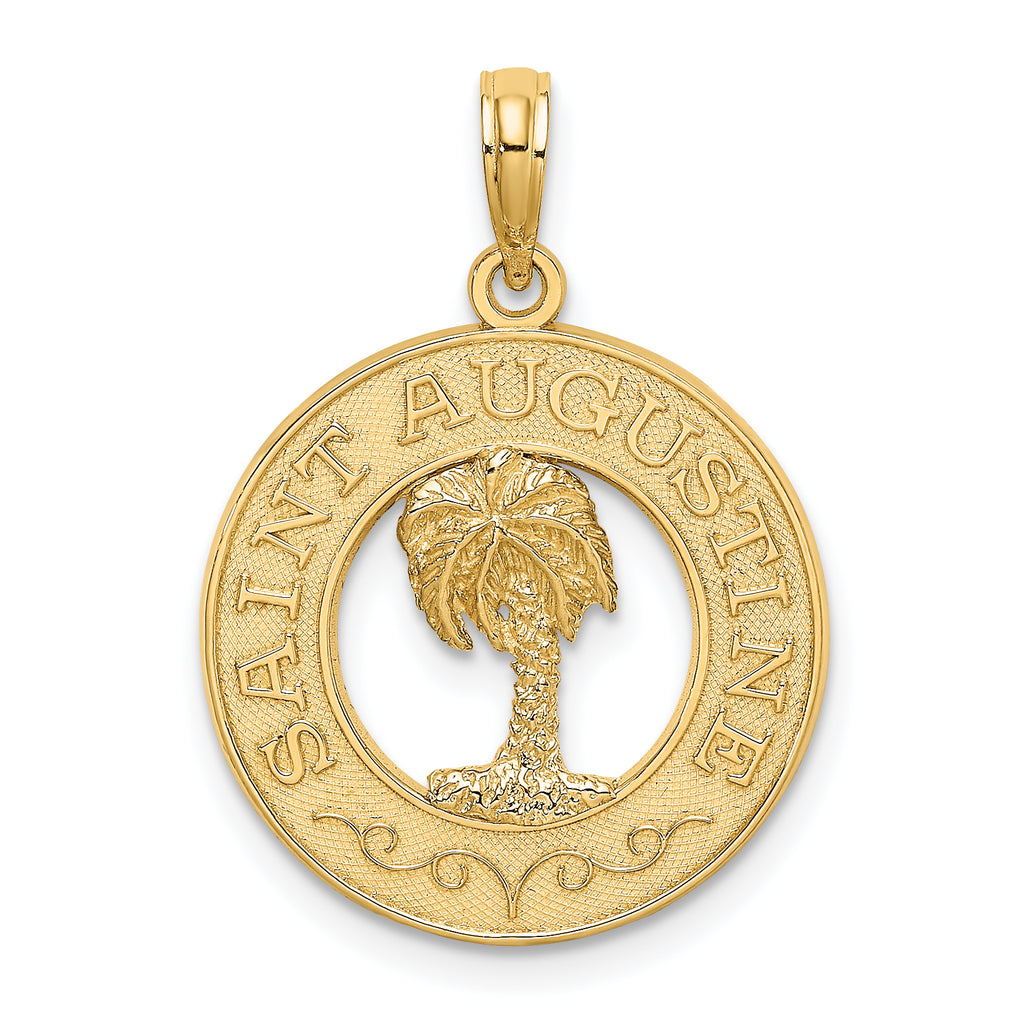 14K SAINT AUGUSTINE w/Palm Tree Circle Charm