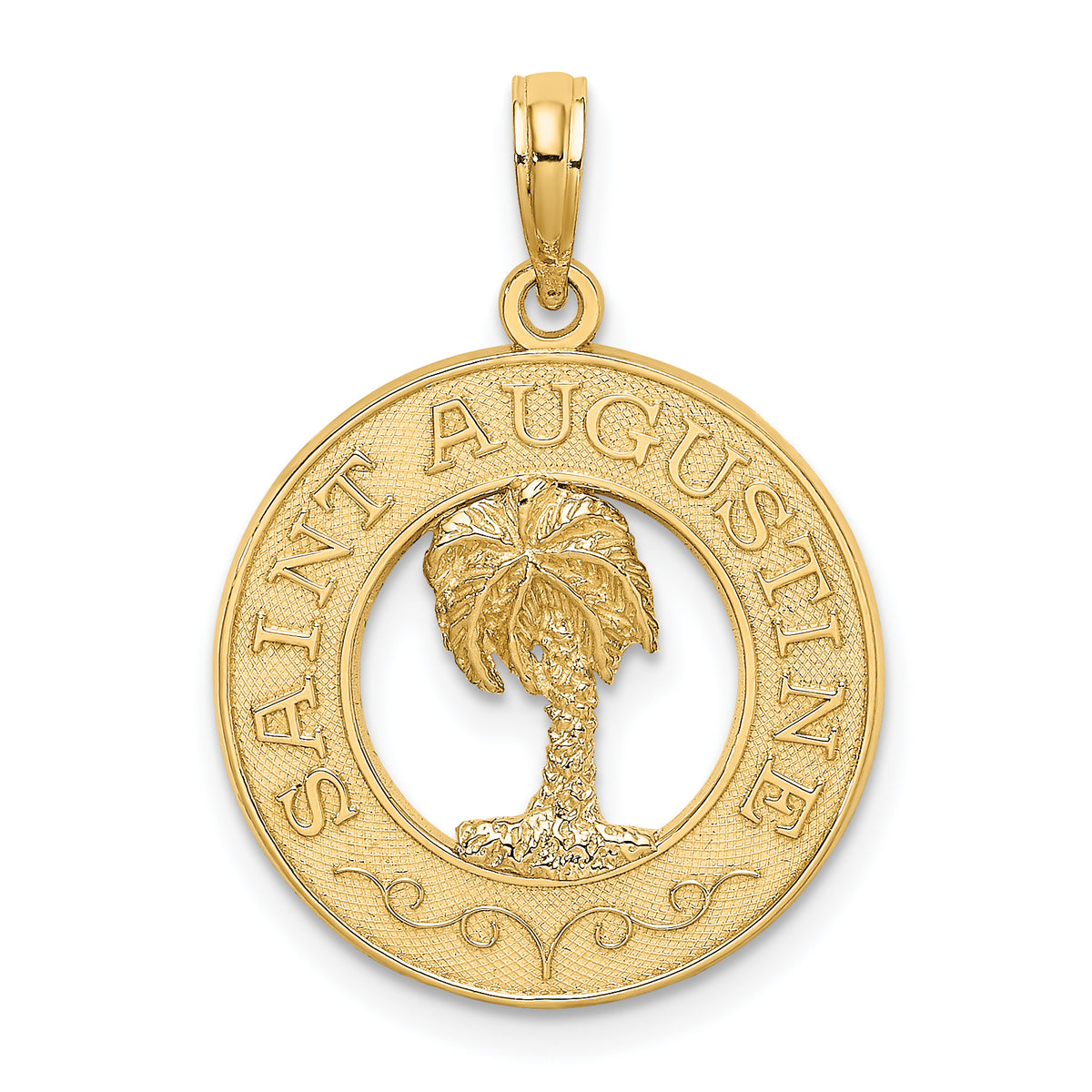 14K SAINT AUGUSTINE w/Palm Tree Circle Charm