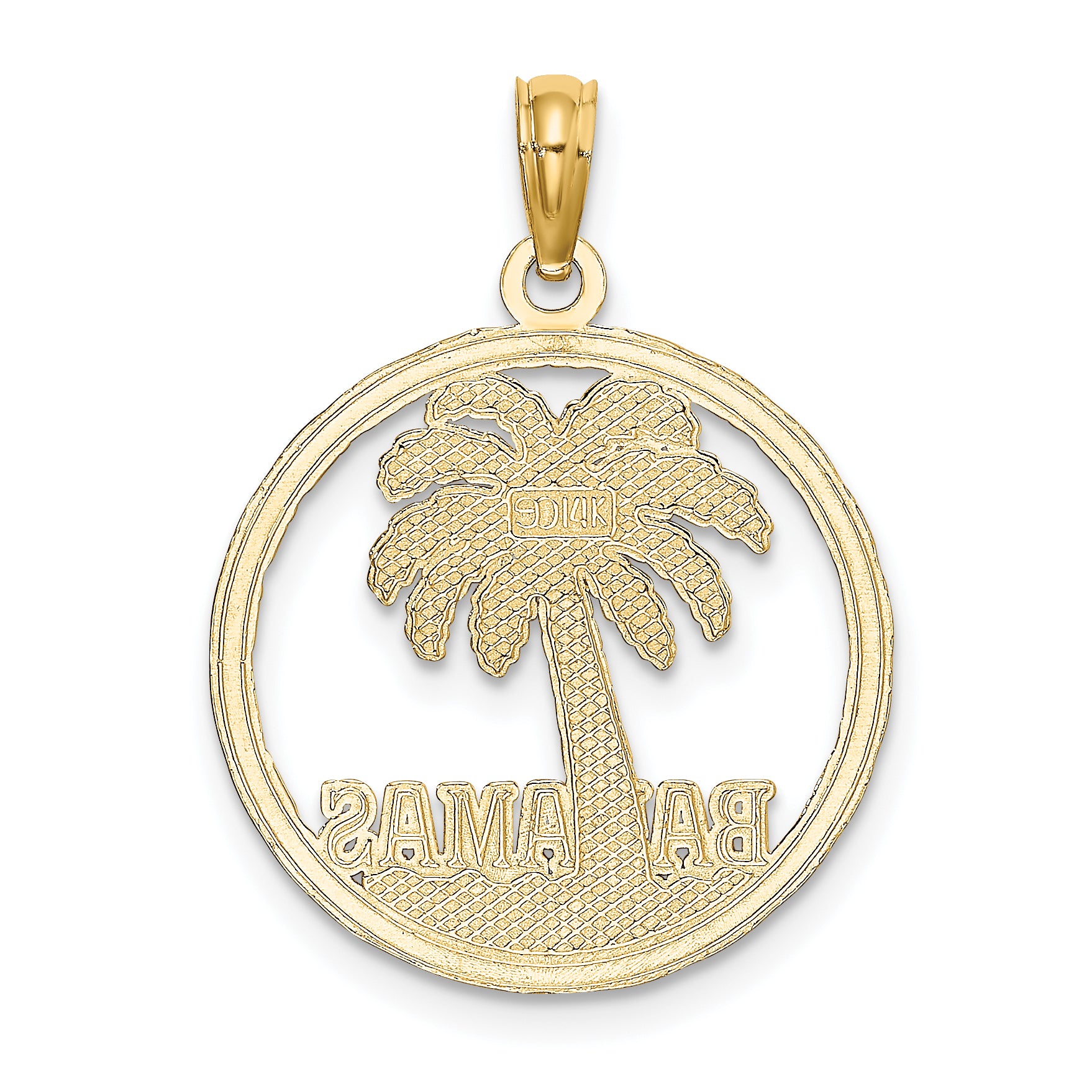 14K BAHAMAS Palm Tree Round Charm