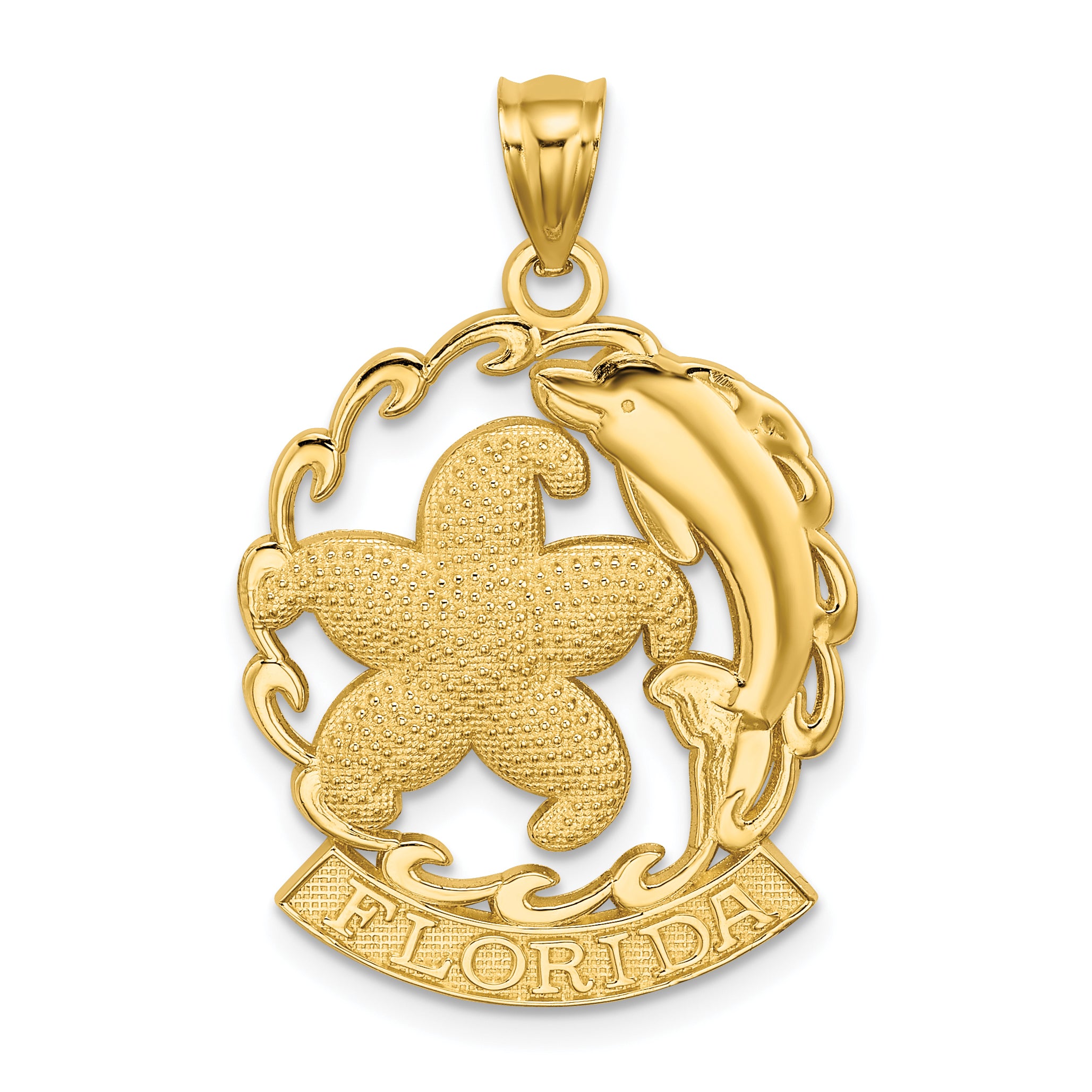 14K FLORIDA Starfish and Dolphin Wave Charm Main image