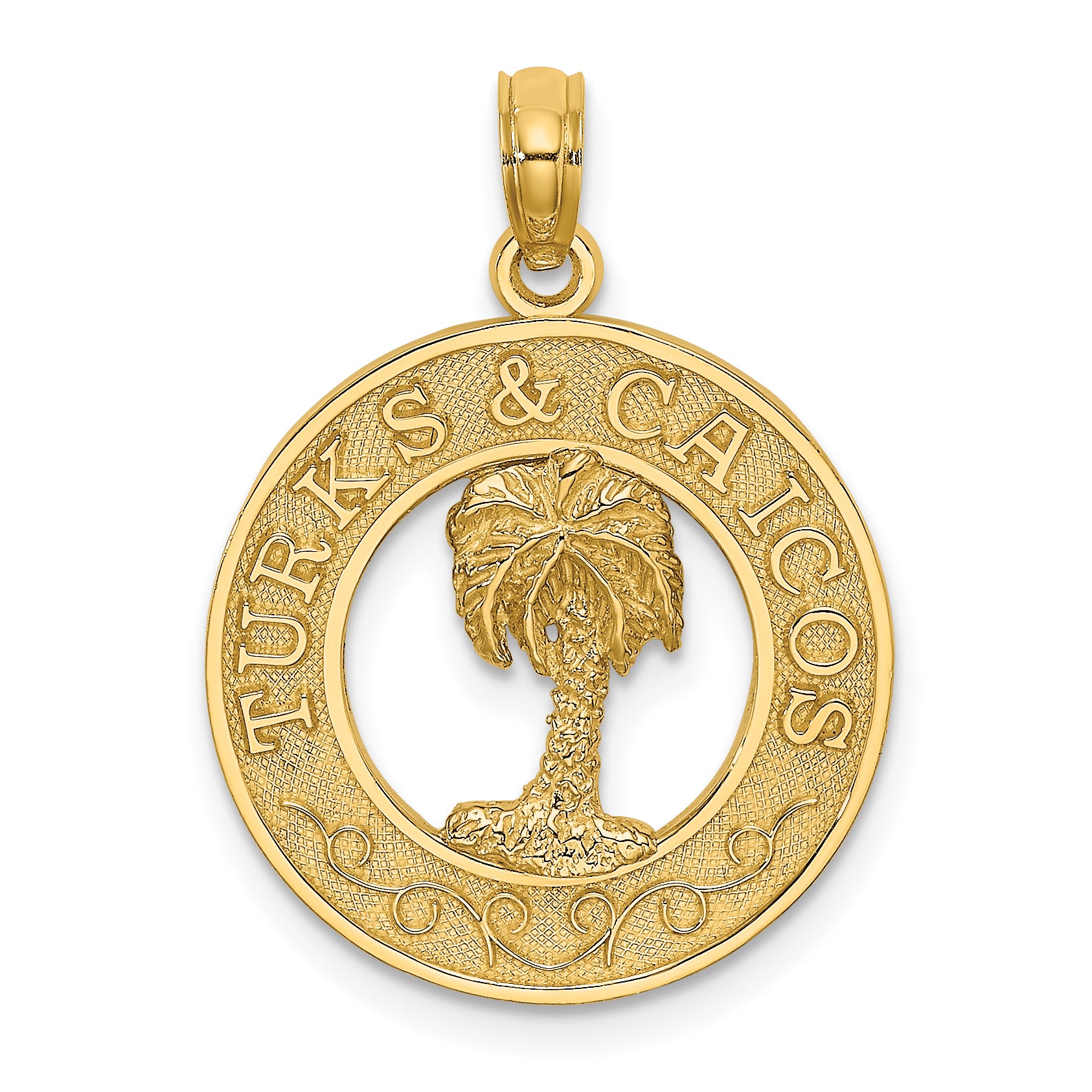 14K TURKS AND CAICOS w/ Palm Tree Circle Charm Main image