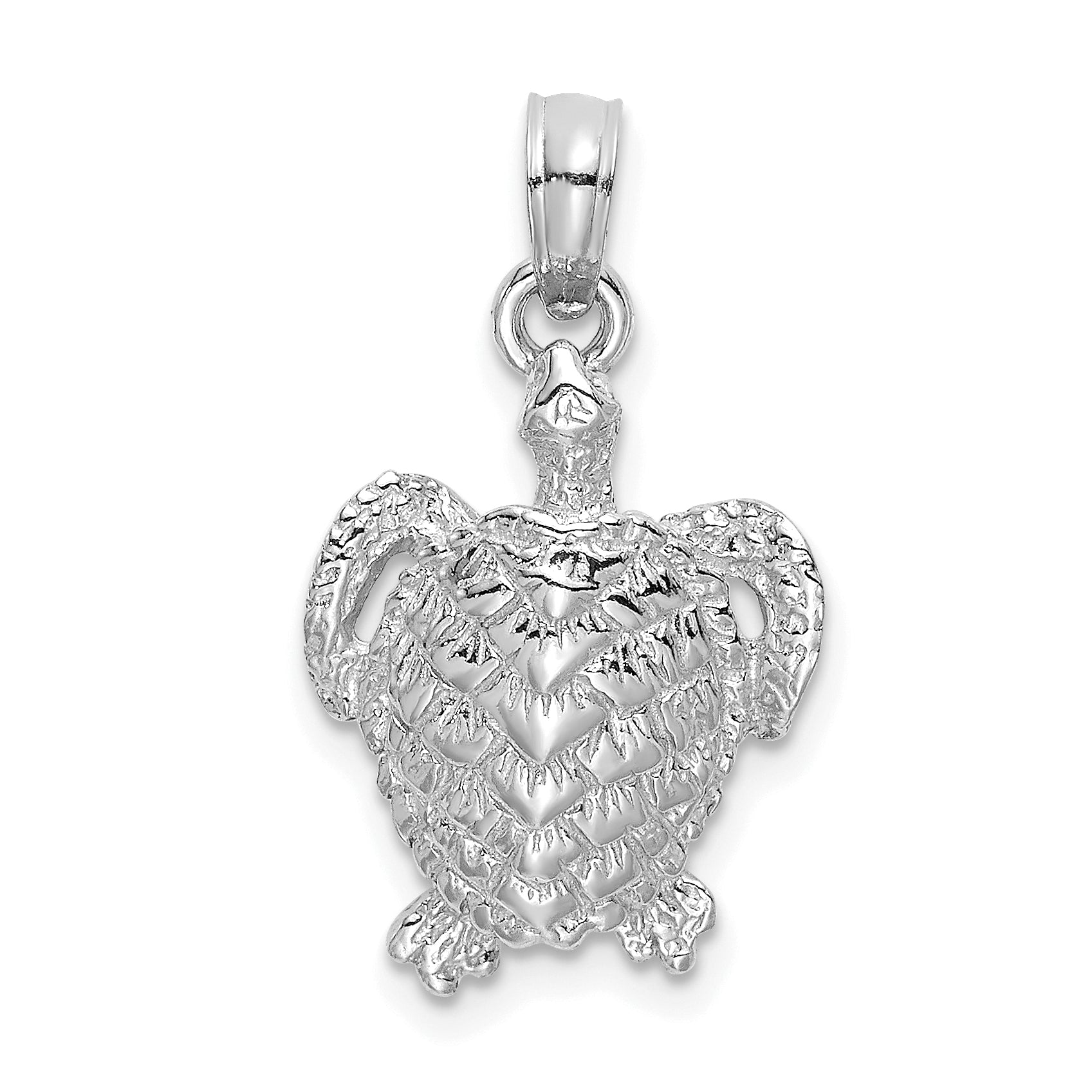 14K White Gold Textured Sea Turtle Charm Main image