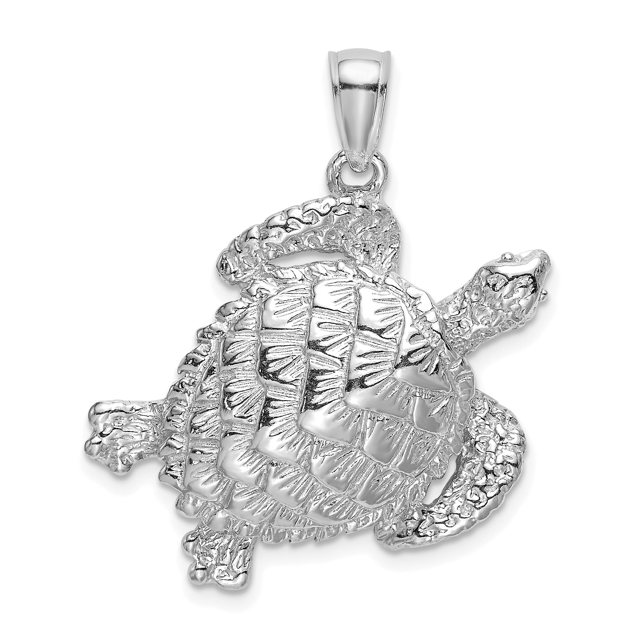 14K White Gold Textured Sea Turtle Charm Main image