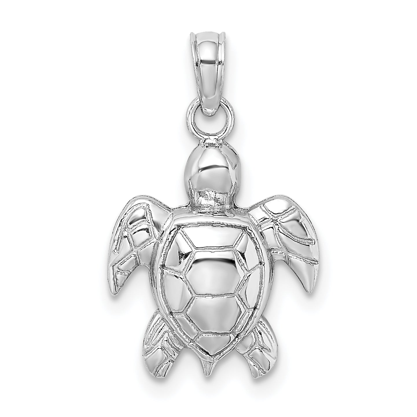 14K White Gold 2-D Textured Sea Turtle Charm Main image