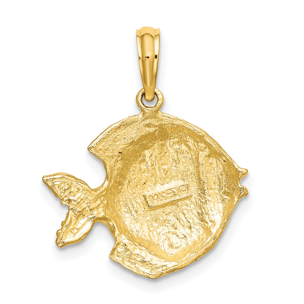 14K Polished  Engraved Fish Charm