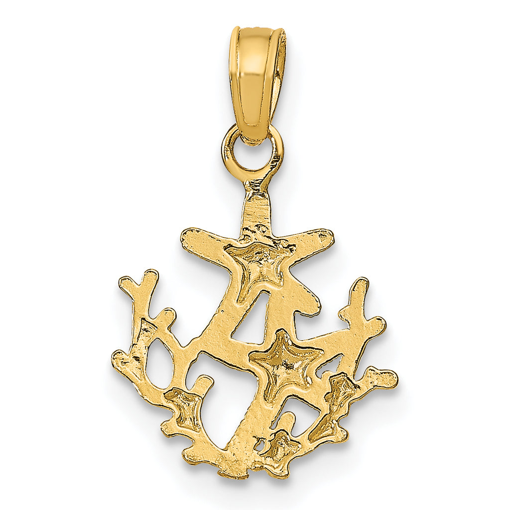 14K Textured Mini Double Starfish and Coral Charm