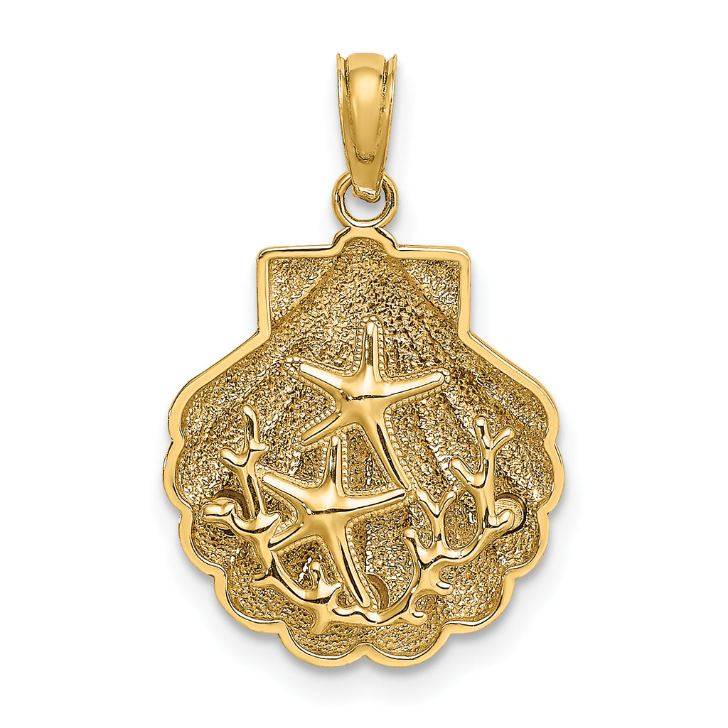 14K Reversible Starfish and Coral in Shell Charm